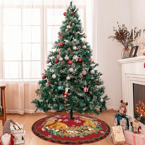 Buffalo Check Merry Christmas Gingerbread Man Wreath 36 Inch Christmas Tree Skirt Carpet Mat Funny Party Decor Supplies for Xmas Halloween Ornament Decorations Occasion