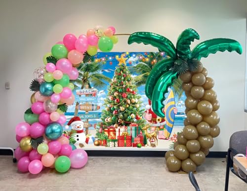 July Christmas Backdrop Summer Beach Santa Claus Christmas Tree Photography Background 8x6FT Tropical Hawaiian Xmas Party Decorations Supplies Photo Props - size: 8x6FT: 96x72 inch