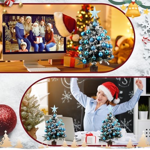 RoundFunny 25 Pcs Mini Christmas Balls Ornaments Set 1.57 Inch Christmas Day Ball Topper Star Tree Hanging Ornaments for Party(Lake Blue)