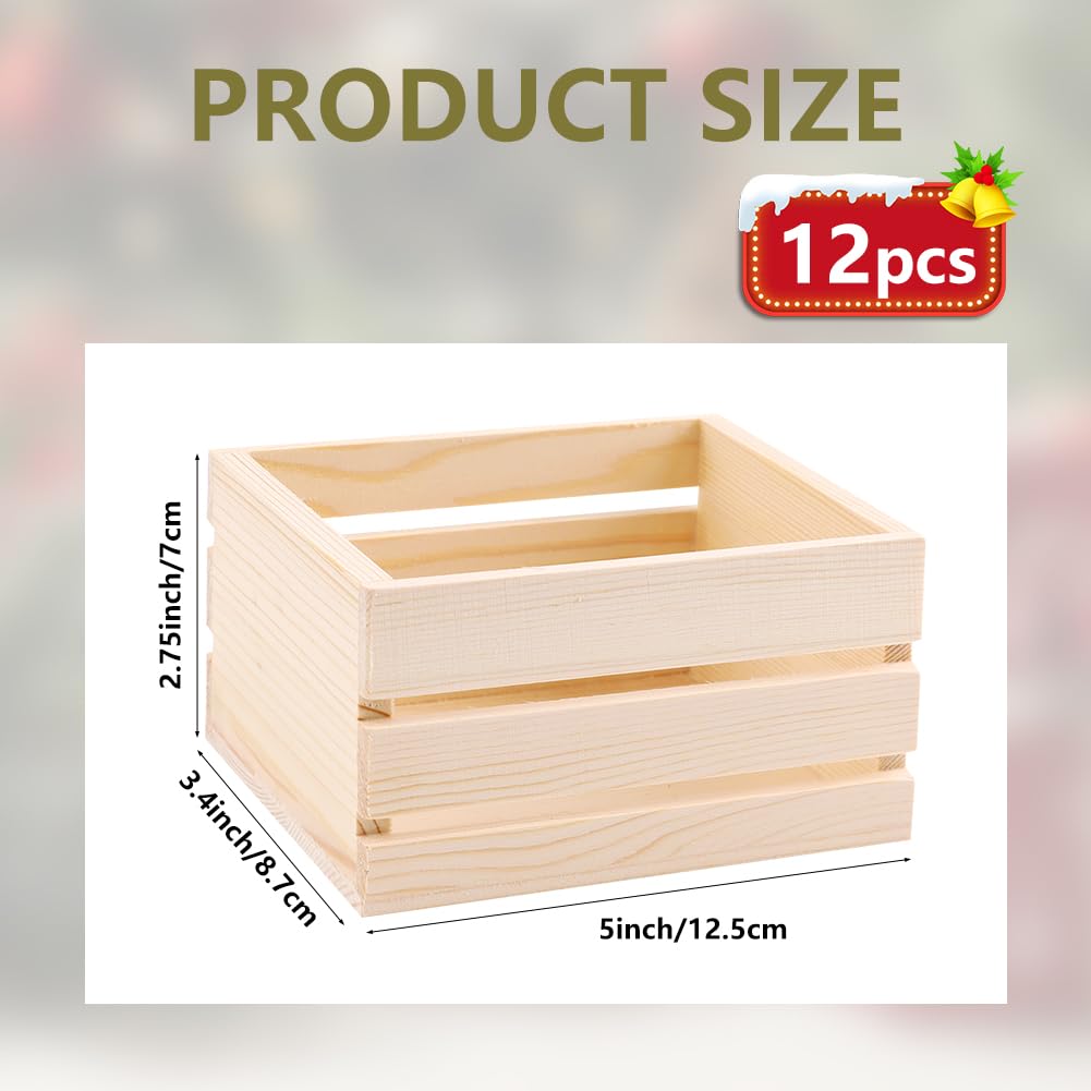 GRETJOB 12PCS 5" Wooden Crates, Nesting Rustic Wood Storage Boxes Set, Farmhouse Decorative DIY Craft Containers for Home, Office, Bathroom, Closet Display and Organization (12 PCS)