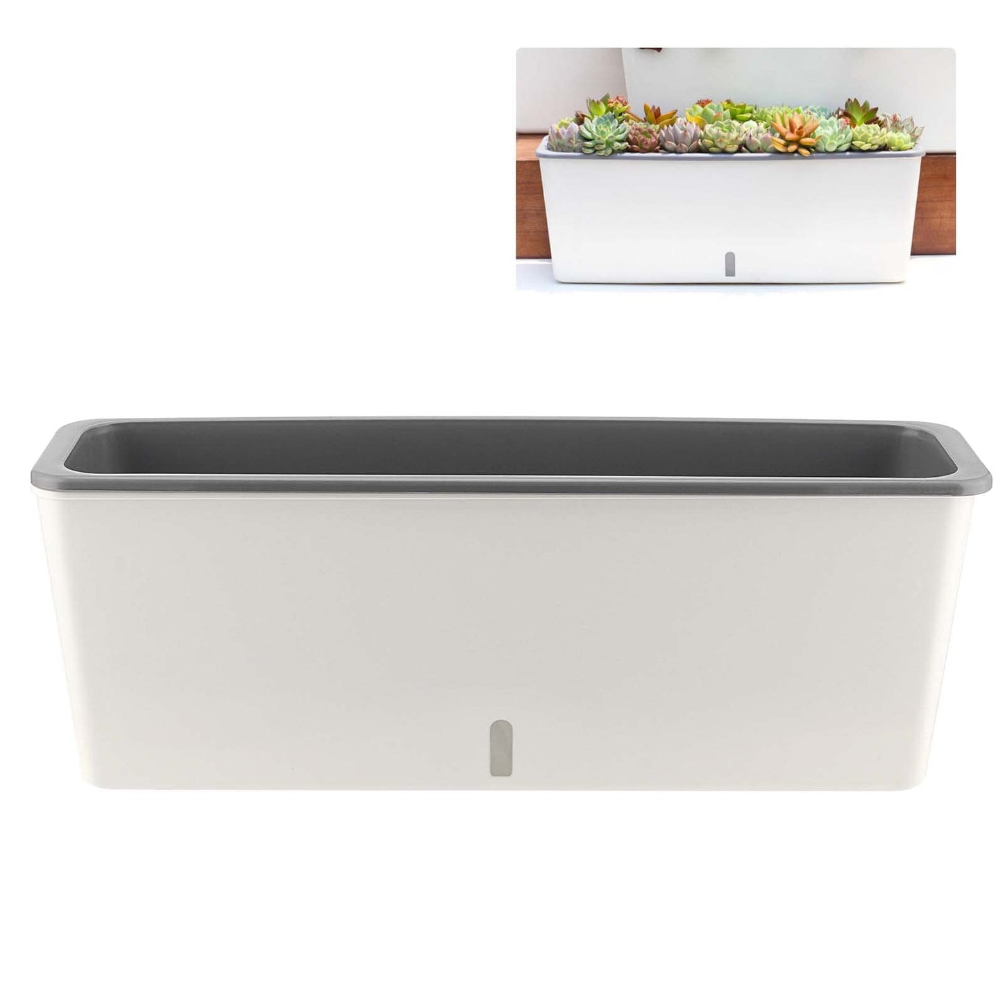 TAICHEUT 17 x 4.7 Inch Self Watering Planter, Large Rectangular Planter with Drainage Holes, White Window Sill Planter with Modern Decorative for Indoor Plants, Outdoor Plants, Garden Succulents