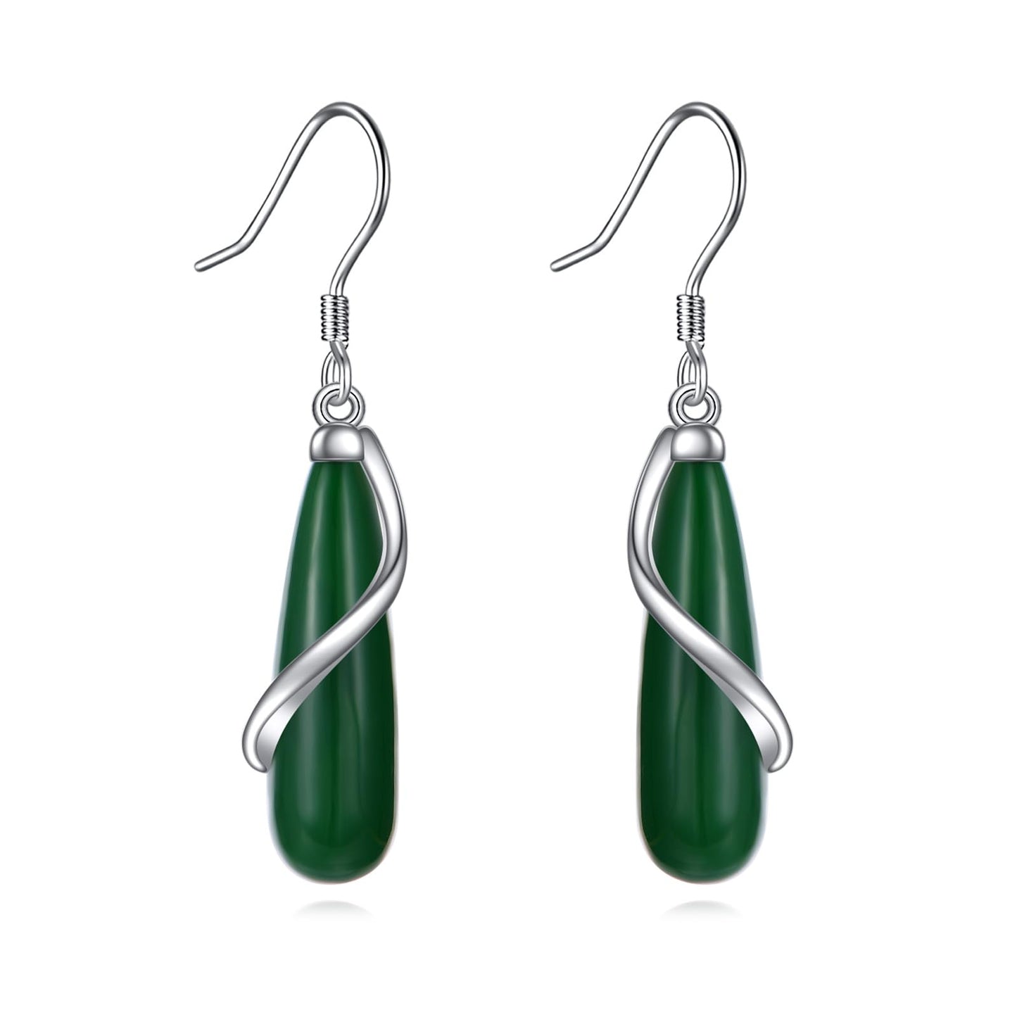 POPLYKE Teardrop Jade Dangle Earrings for Women 925 Sterling Silver Jade Earrings Infinity Spiral Jewelry Gifts for Her