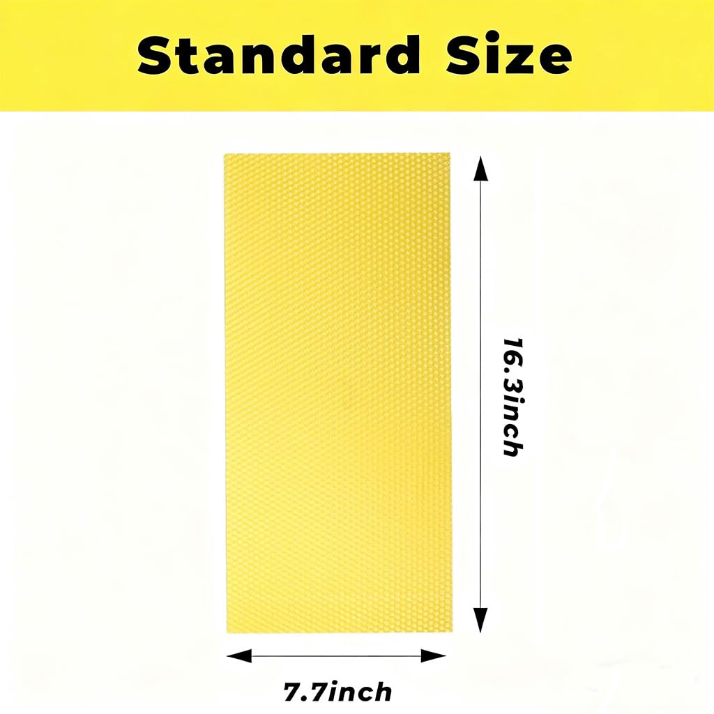 QalryXen 30Pcs Beeswax Foundation Sheets, Natural Honeycomb Wax Sheets for Beekeeping Frames, Easy to Roll for DIY Candle Making & Crafts, 7.7 × 16.3 Inch
