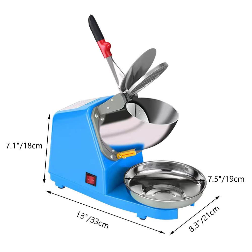 Yahpetes Electric Shaved Ice Machine 1Pcs Electric Dual Blades Ice Crusher Shaver Snow Cone Maker Machine 187lbs/hr for Home and Commercial Use (Blue)
