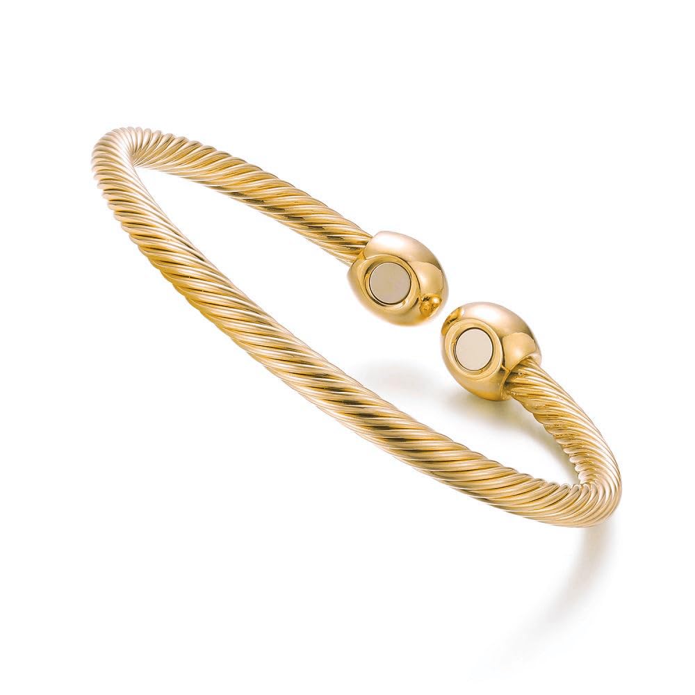 NewZenro Elegant Magnetic Bracelet Copper Magnets Bangle For Women Men Gifts for Father's Day (Gold-Tone)