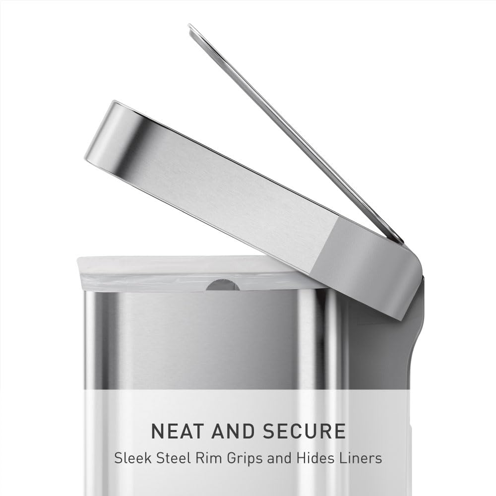 simplehuman 45 Liter / 12 Gallon Liter Rectangular Hands-Free Kitchen Step Trash Can with Soft-Close Lid, Brushed Stainless Steel with Plastic Lid