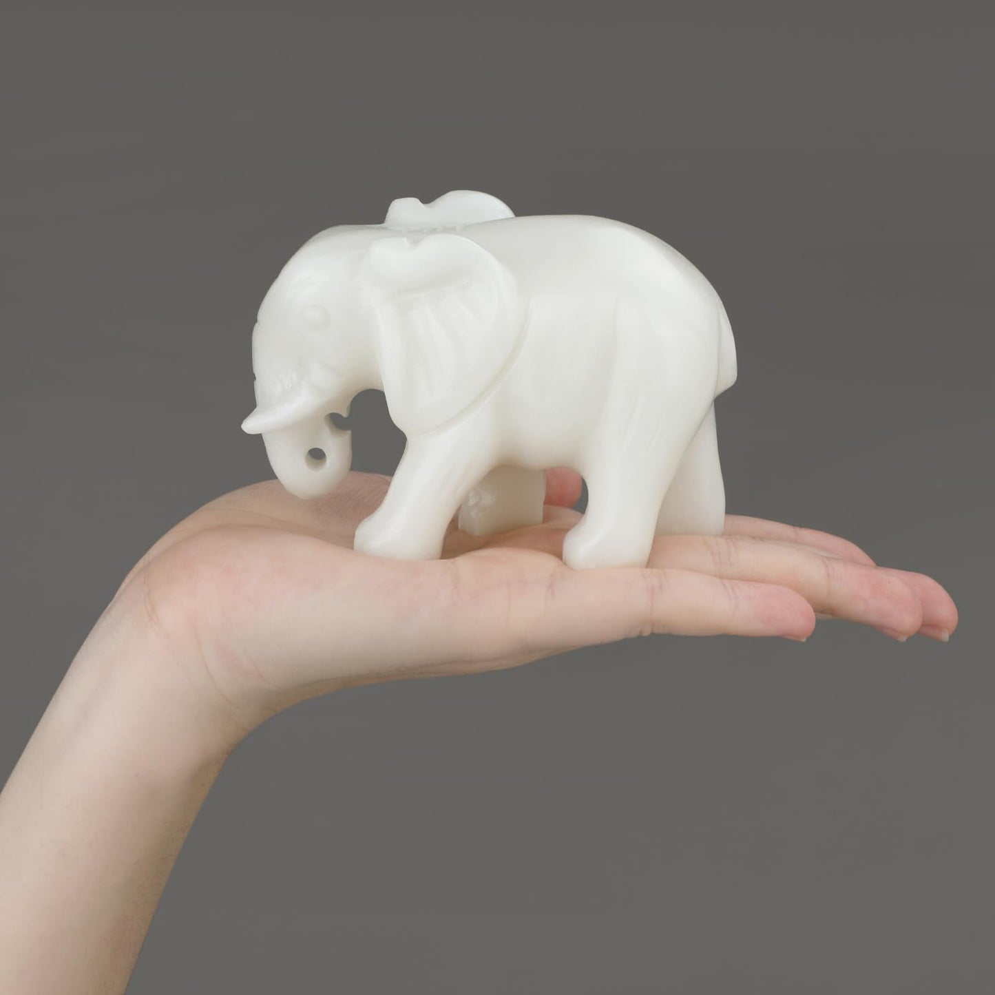 gemshan Jade Elephant Statue Gift - Handmade Elephant Figurine, Lucky Charm Home Decor for Office Desk & Shelf Display