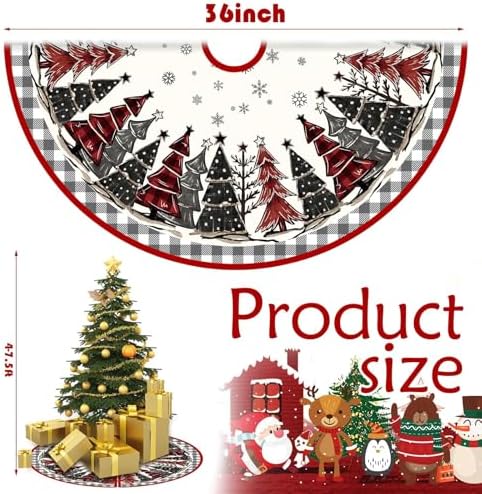 Christmas Tree Skirt 36 Inch Reversible Christmas Tree Mat Christmas Red and Black/Grey and White Buffalo Plaid Tree Skirt for Holiday Party Indoor Outdoor Christmas Winter Tree Mat Decoration