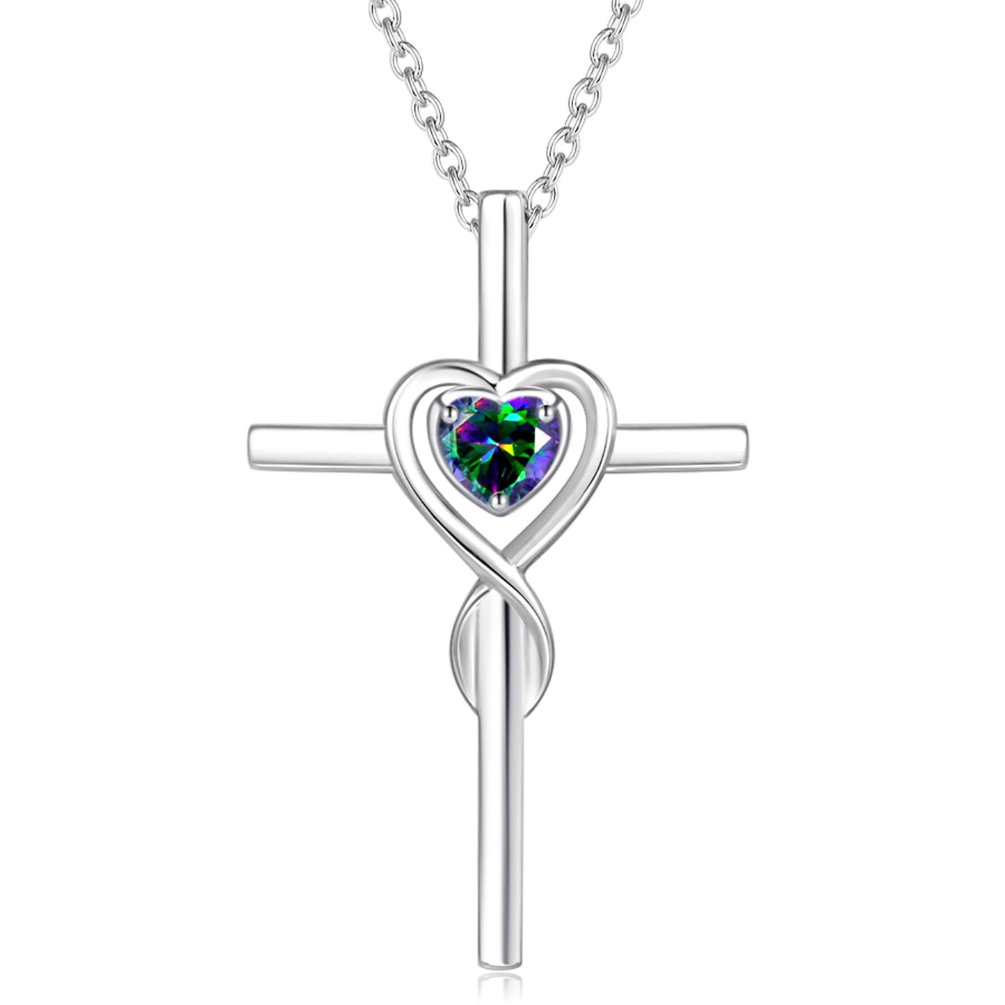 FANCIME Alexandrite Cross Necklace For Women Sterling Silver Birthstone Necklace Alexandrite Infinity Heart Cross Pendant June Birthstone Jewelry Gifts for Women