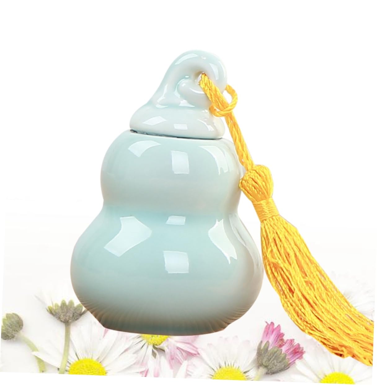 Homoyoyo Mini Ceramic Gourd-shaped Tea Jar for Powder and Tealeaves Storage Airtight Decorative Container for Kitchen and Travel Use