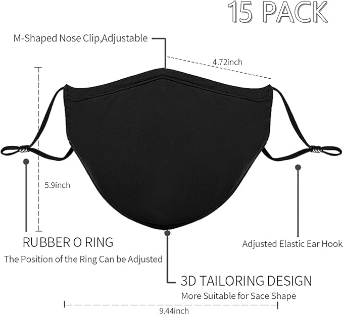 Black Reusable Breathable Cloth Face Protection，Adjustable Washable Male and Women Fashion Face Protection Cover