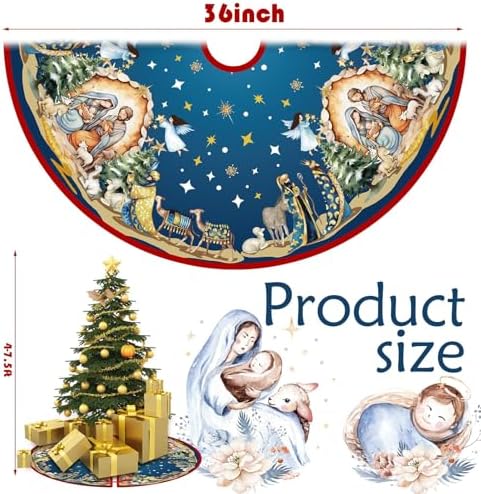 Reversible Nativity Scene Christmas Tree Skirt 36 Inch Religious Christmas Tree Mat Jesus Christian Christmas Tree Skirt Buffalo Plaid Holy Night Winter Holiday Tree Mat Decoration