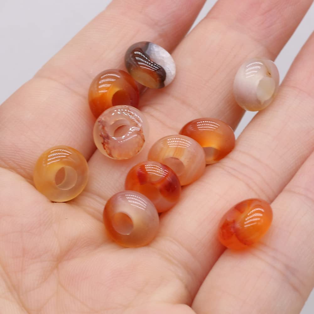 50pcs Natural Semi-Precious Stone Large Hole Loose Beads Abacus Shape Fashionable Opal Amethyst Unakite Rose Quartz Charm Beads for Making Necklace Bracelet