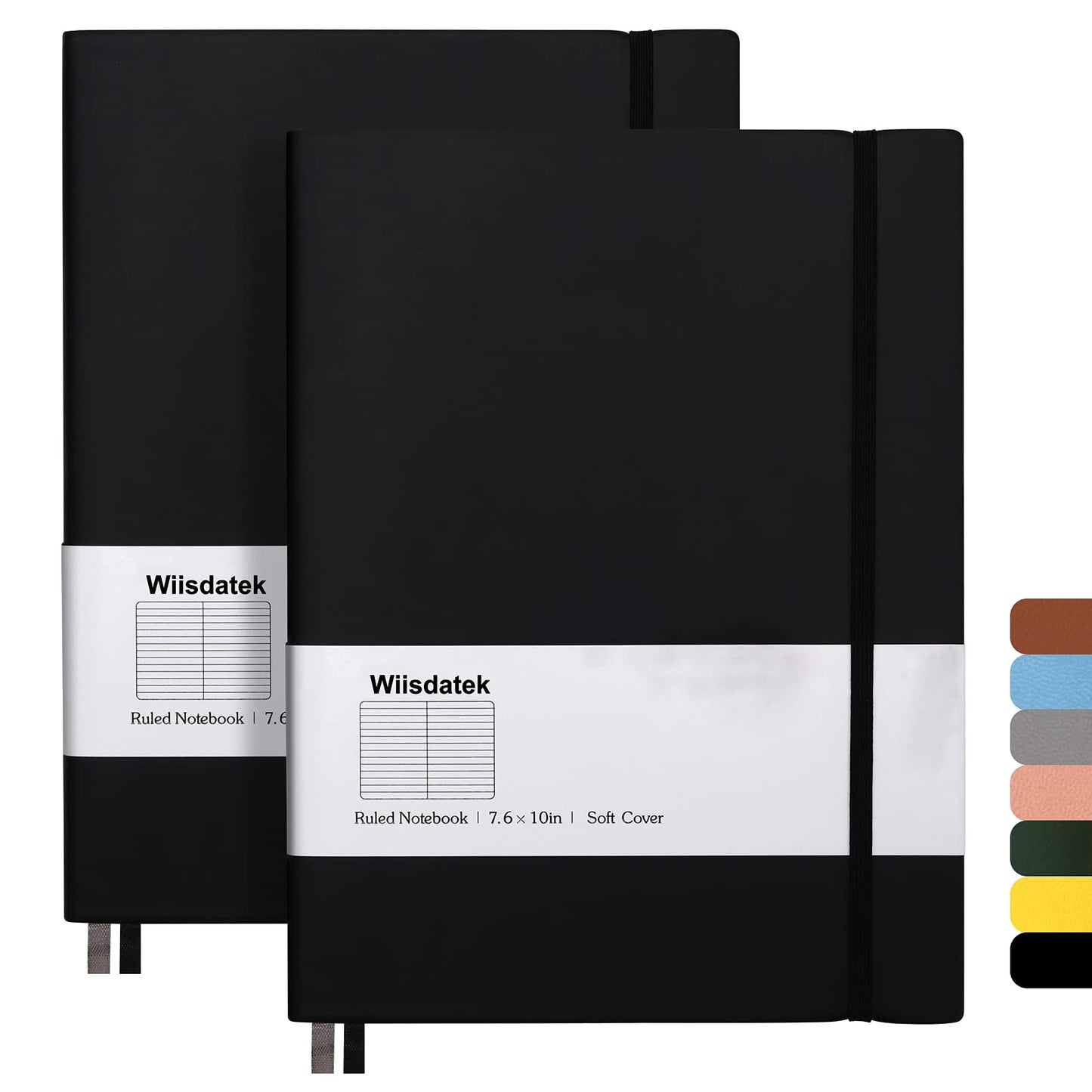 Wiisdatek B5 College Ruled Notebooks - 2 Pack B5 Large Journal Notebooks with 376 Numbered Pages,100gsm Thick Lined Paper,Soft PU Leather Cover,7.6 X 10 inch(BLACK)