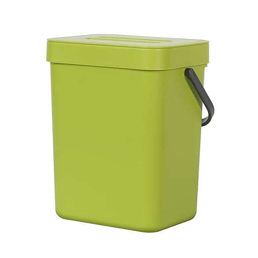 EKO Puro Mini Wall-Mounted Kitchen Trash Can with Lid Food Waste Caddy, 0.79 Gal / 3L (Green)