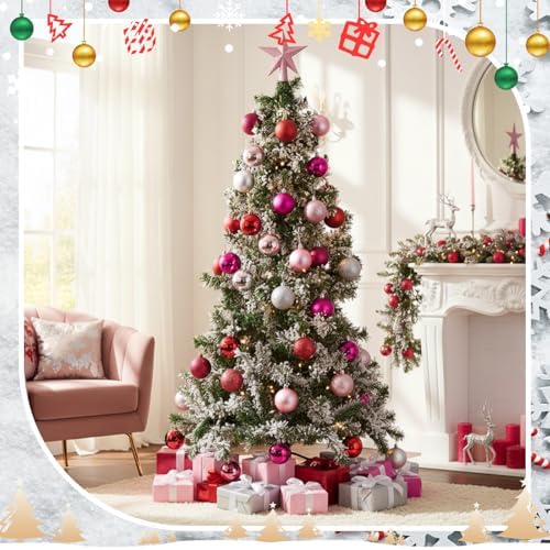 RoundFunny 25 Pcs Mini Valentine's Balls Ornaments Set Valentine's Day Ball Topper Star Tree Hanging Ornaments for Party Decoration(Fresh Colors)