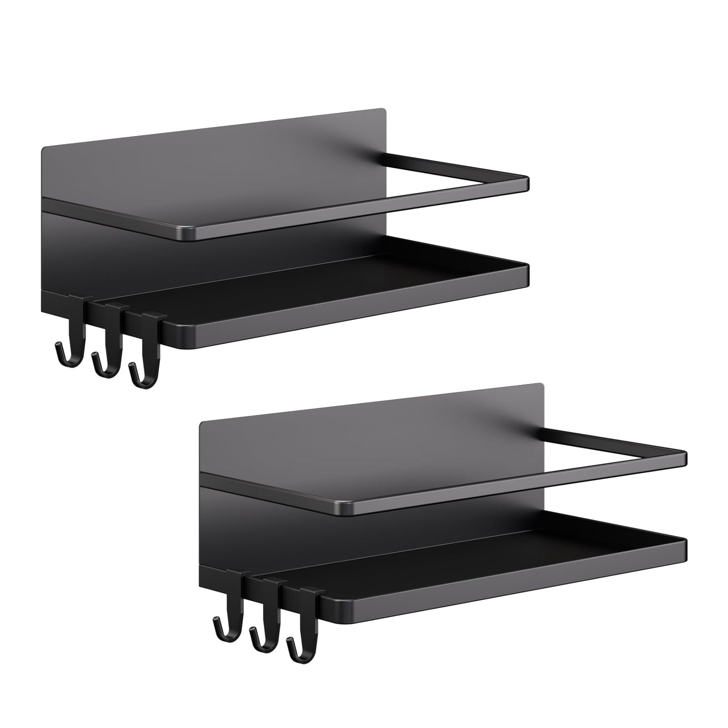 KMUZAWN Magnetic Spice Rack for Refrigerator, 2 Pack Magnetic Shelf, Fridge Magnet Organizer with Moveable 6 Hooks, Magnetic Fridge Shelf for Kitchen Organization and Storage(Black, 2 Pack)