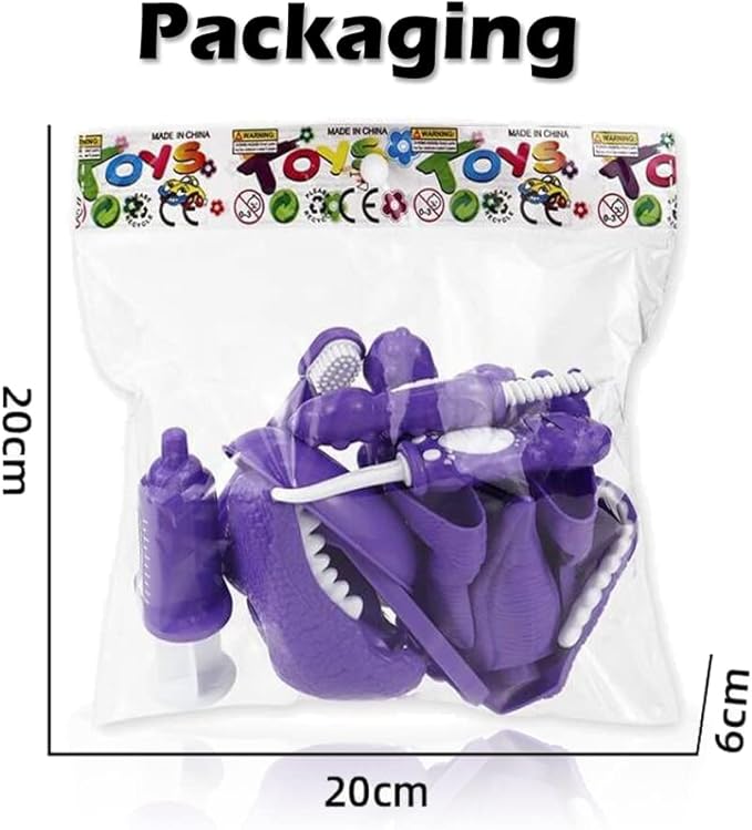 10PCS Plastic Dinosaur Simulation Dentist Play Set Animation Medical Kit Pretend Toy for Kids Hygienic Habbit Cultivation Role Play Game for Children 5 models 4 colors OPP Bag Packaging (Mixed Colors)