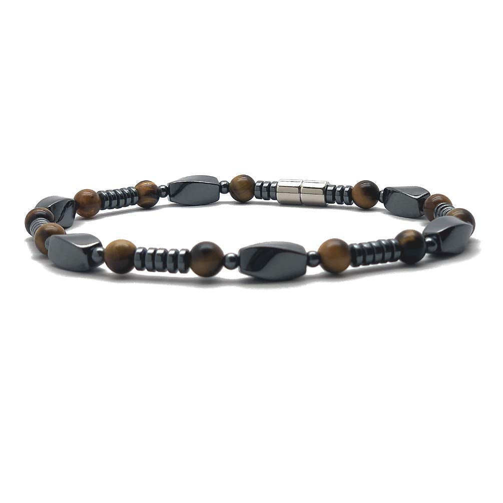 Accents Kingdom Elegant Tiger's Eye Bead Magnetic Hematite Anklet Magnetic Hematite Bracelet, 10"