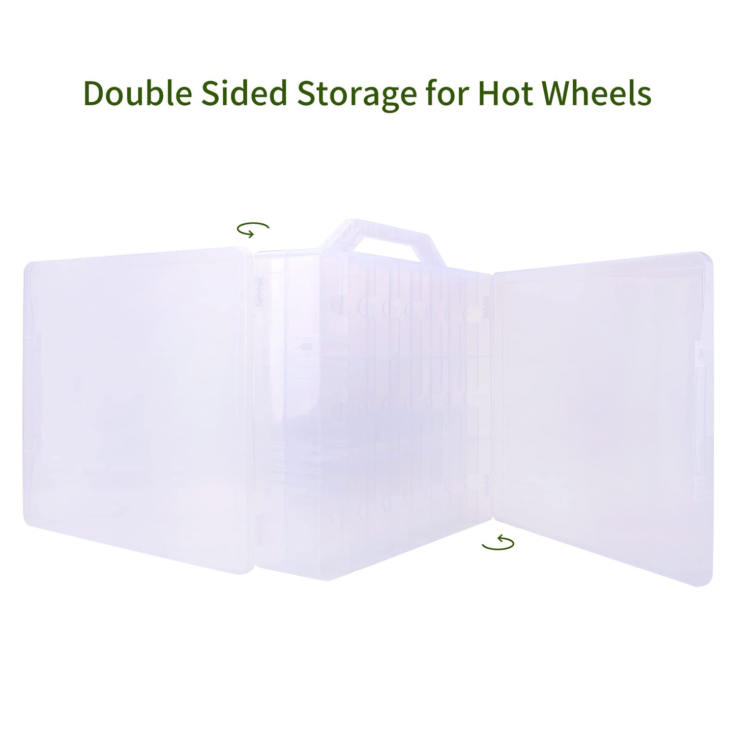 KISLANE Double Sided Toy Car & Doll Storage Case - 48 Compartments, Portable Transparent Case