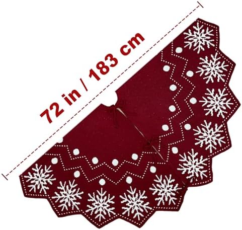 72-Inch Reversible Knit Tree Skirt with Christmas Star–Inspired Pointed Edge Border and Lace-Up Closures, Machine Washable Thick Acrylic Yarn, Burgundy & White