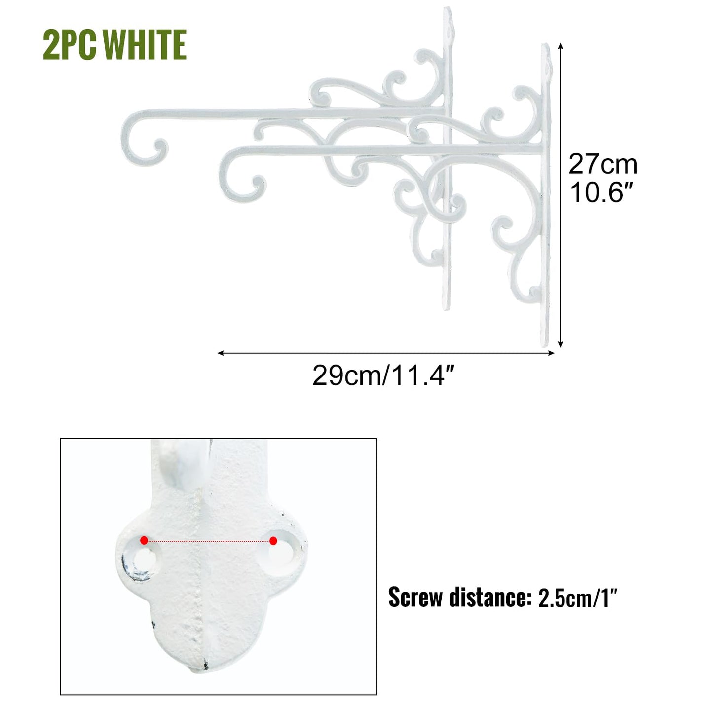 Sungmor Cast Iron Wall Hook Plant Hangers - Home & Garden Heavy Duty Hanging Bracket Plant Hooks - 2PC WHITE Decorative Wall Mount Hooks for Hanging Planter Pot Bird Feeder Birdcage Lantern Wind Chime