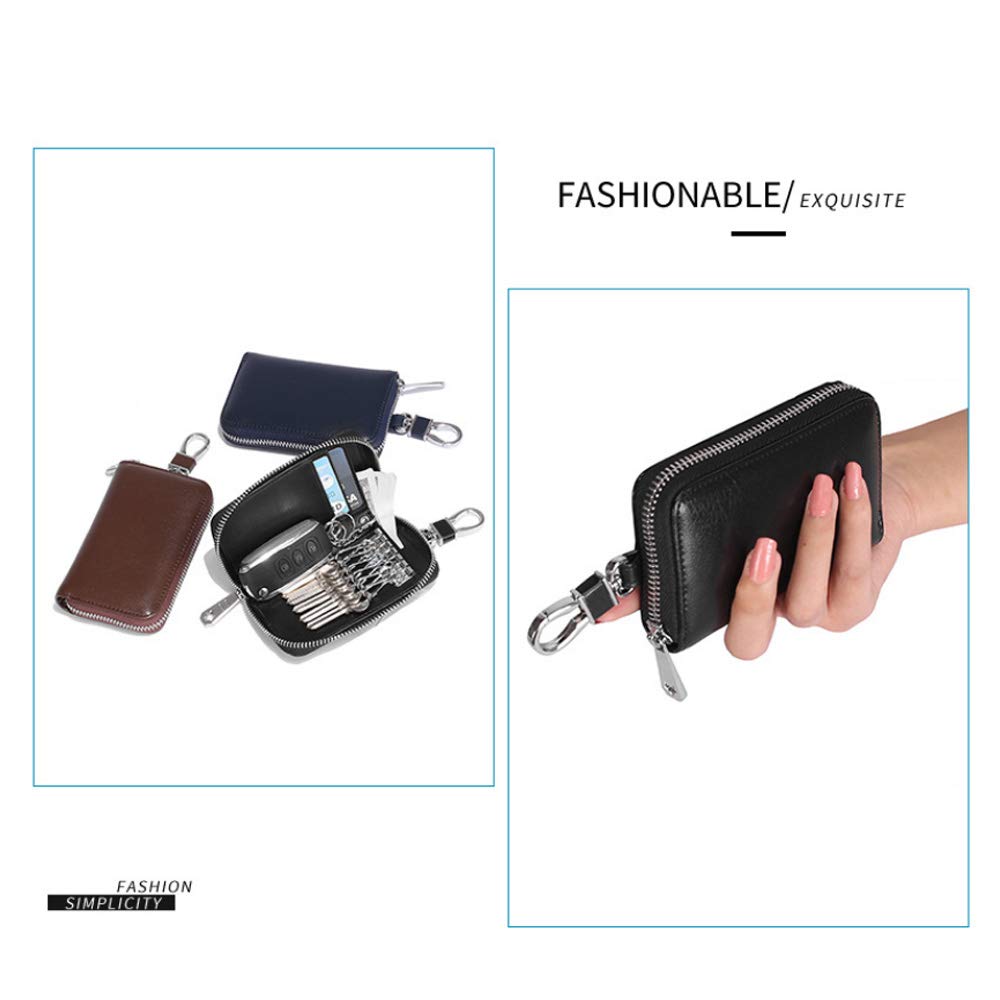 Funny Live Genuine Leather Key Holder Bag with 4 Card Slot & 6 Hooks & 1 Access Card, Key Case for Men & Women (Black Plus)