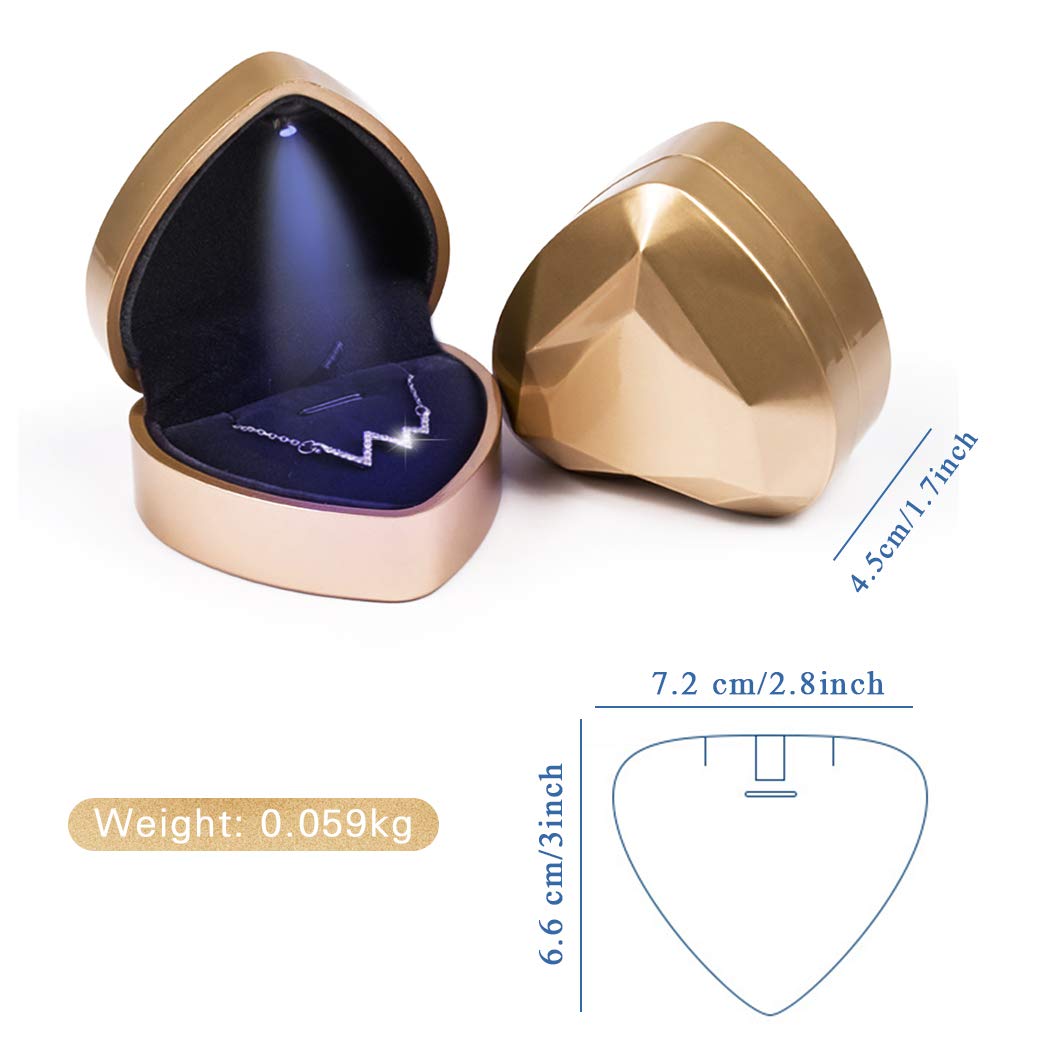 iSuperb Pendant Necklace Box Heart Shape Jewelry Gift Box Bracelet Case for Valentine's Day Anniversary Wedding Engagment Christmas (Golden)