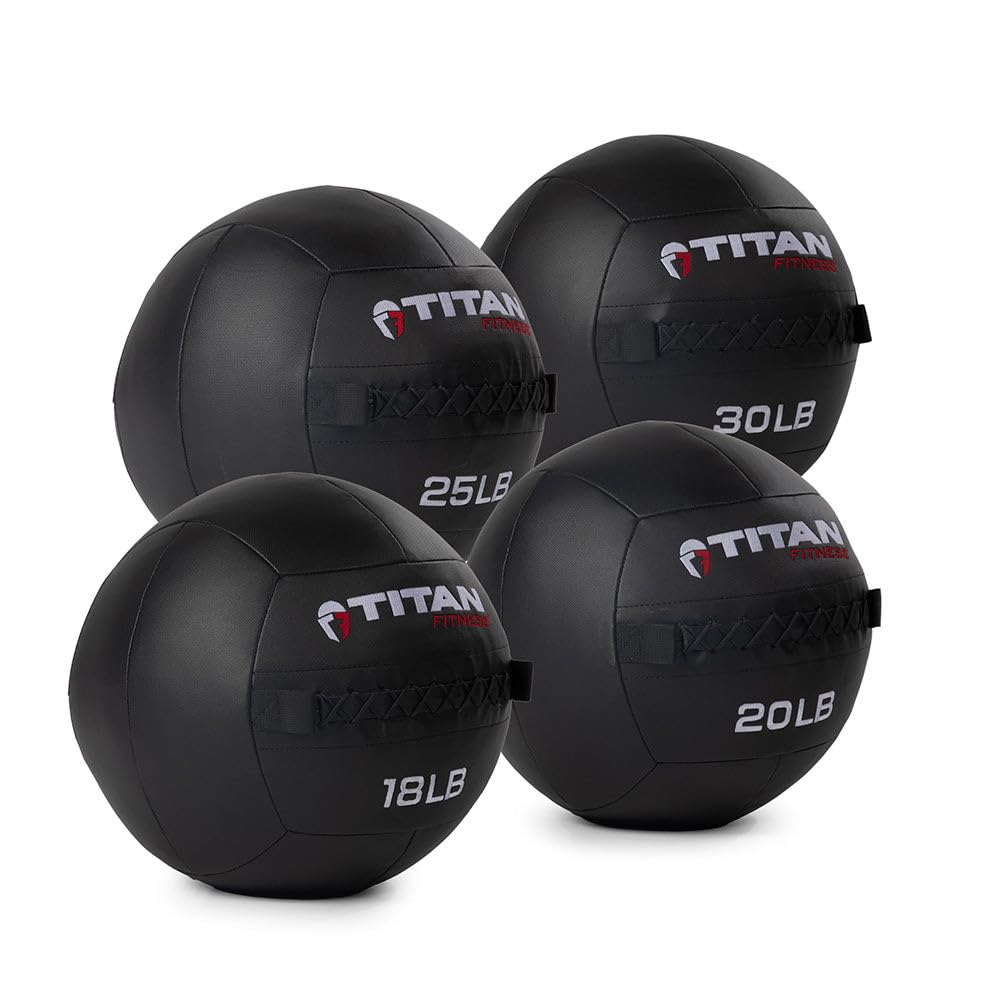 Titan Fitness 18 LB - 30 LB Soft Shell Medicine Wall Ball with Poly-Composite Laminate Cross Texture Non-Slip Grip for Throwing, Core Strength, Floor Exercises, Stretching