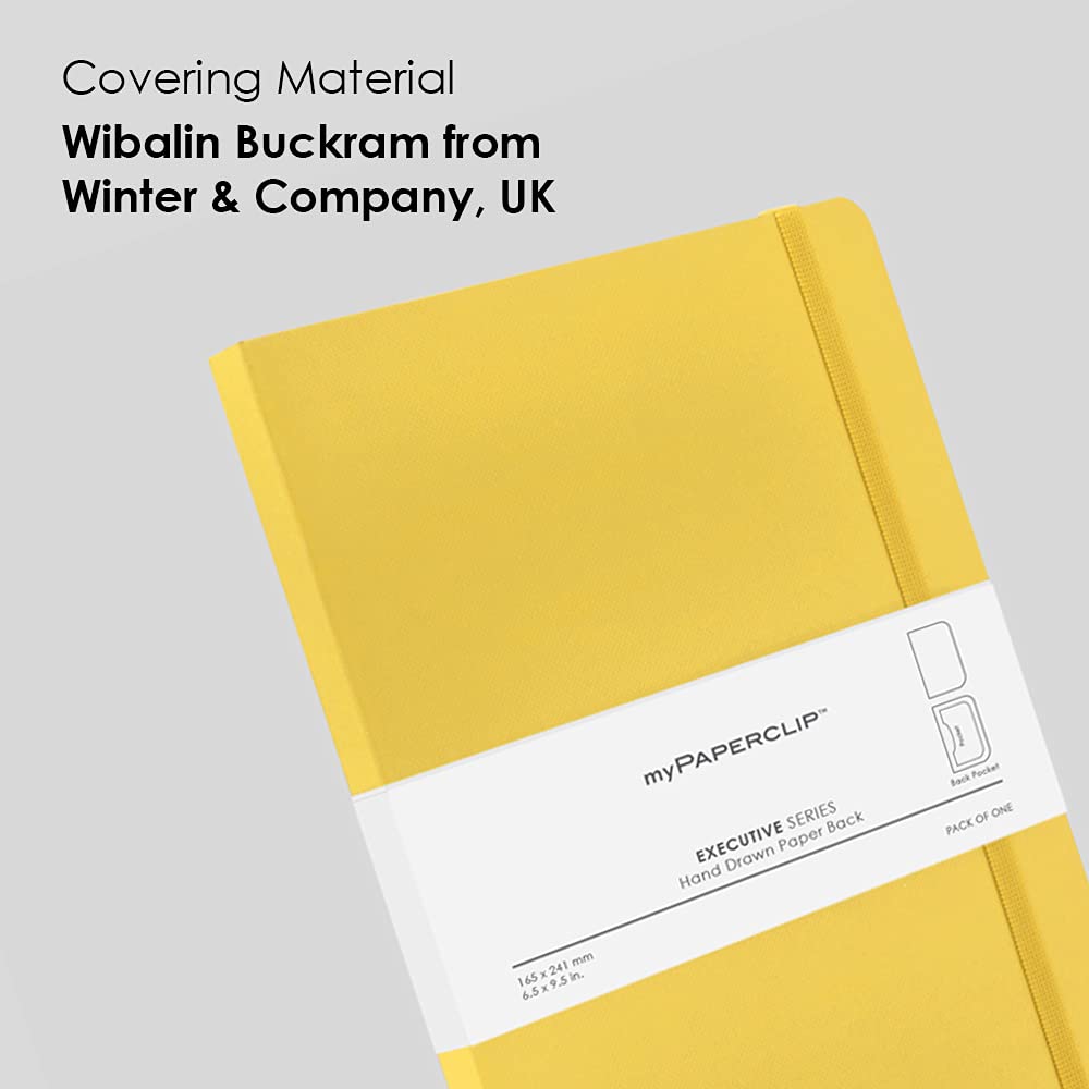 myPAPERCLIP Executive Series A5 Plain Notebook | 192 Pages, 80 GSM, Soft Cover, A5 (5.83 x 8.27 in) | Flat Lay | Bookmark, Elastic Closure & Back Pocket | Yellow