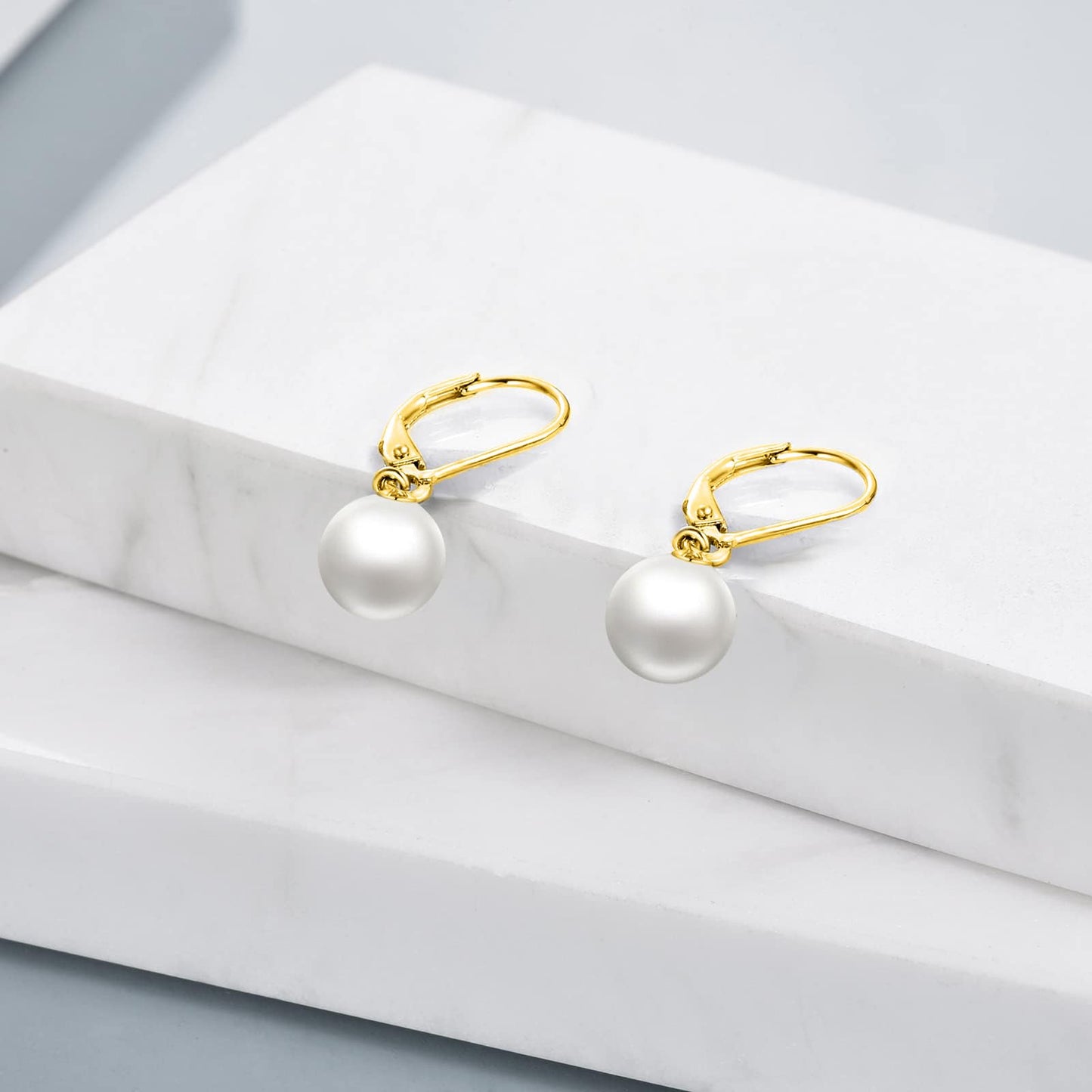 925 Sterling Silver Gold Pearl Leverback Earrings Dangle Drop Jewelry Gifts for Women (Pearl-Gold)