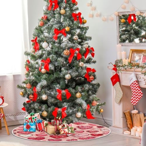 Pfrewn Valentine Tree Skirt 36" Sweet Red Patch Hearts Christmas Tree Skirts Mother's Day Xmas Mat for Holiday Festival Party Wedding Decor