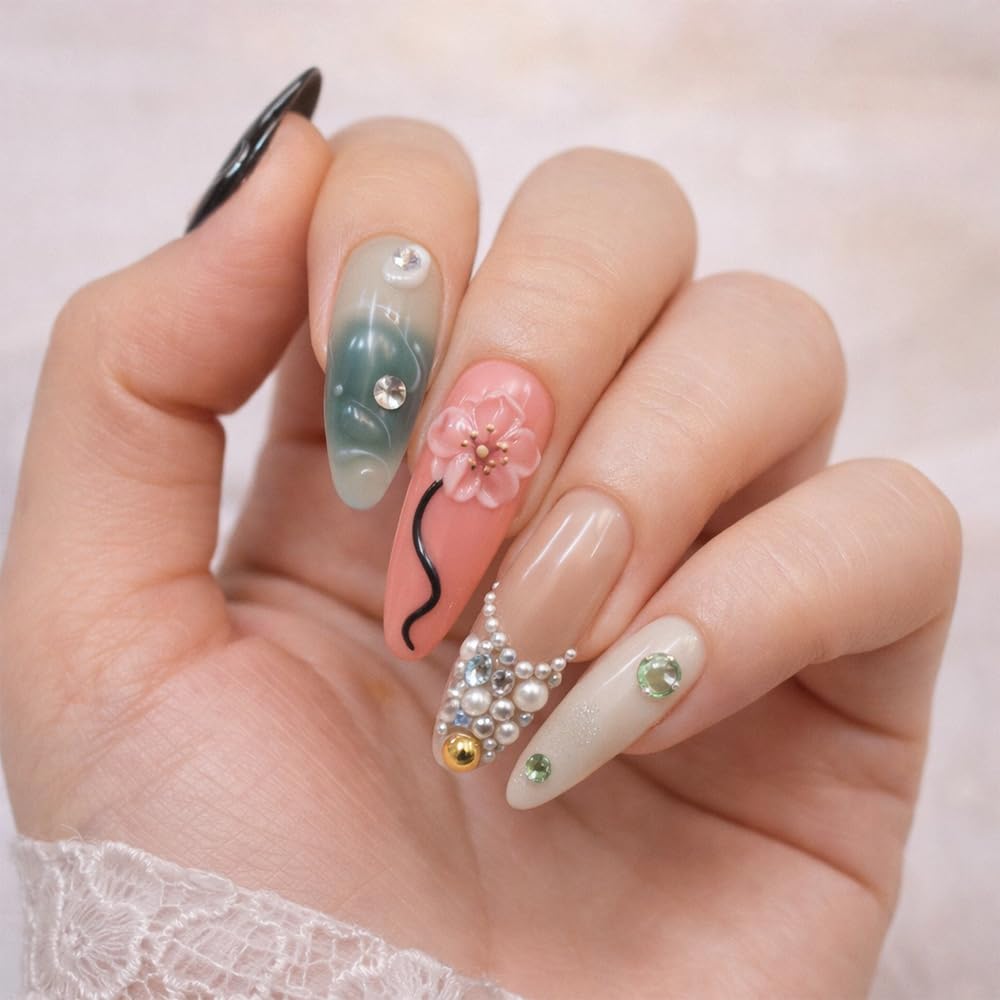 WZHAOJUN Handmade Press On Nails,Medium Butterfly Presson Nails For Women,10pcs Abs Material Fake Nails With Design-Reusable Glue On Hand Made Nails For Party Wedding(10Pcs Size M)