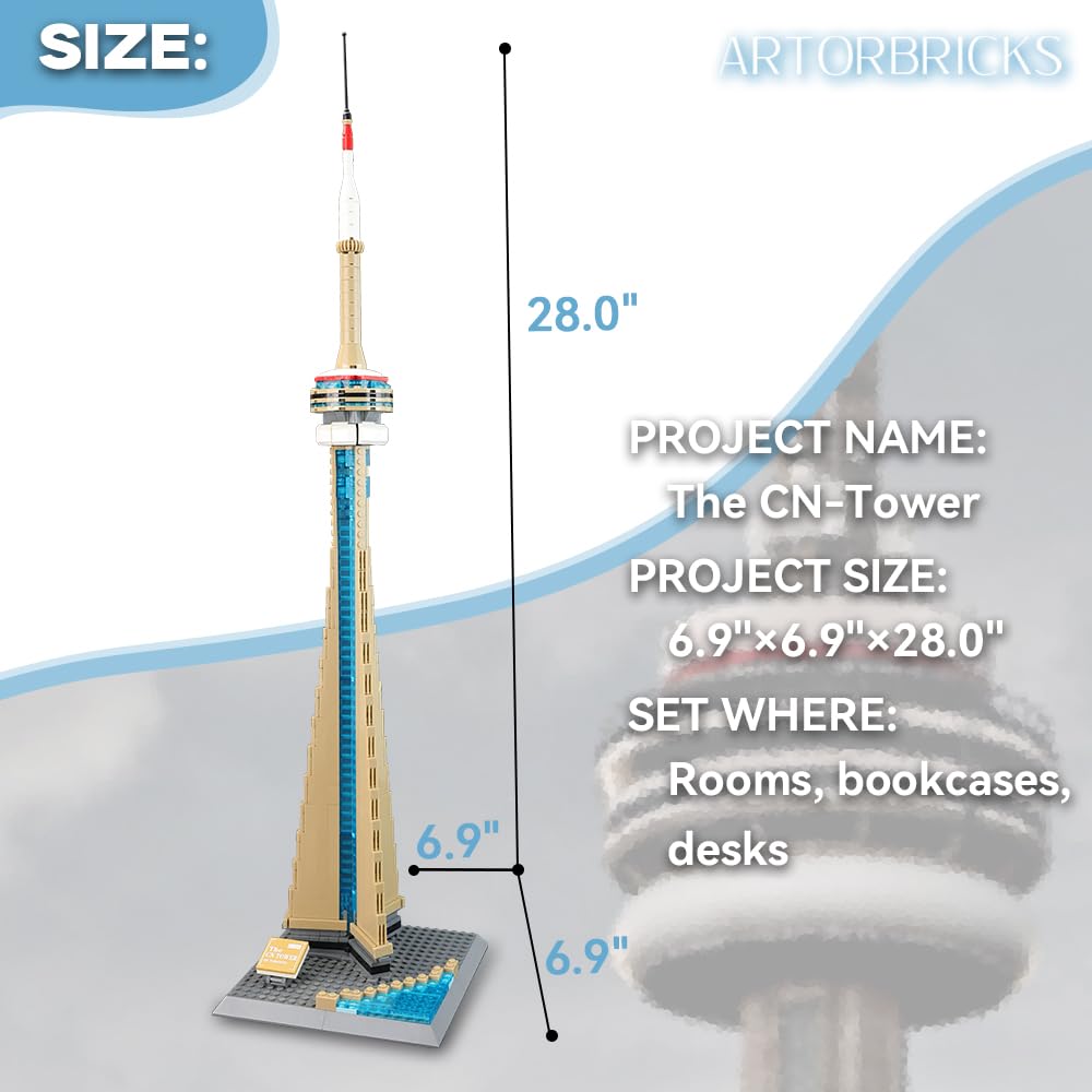ArtorBricks CN Tower Model Building Kit – 400-Piece Premium Architectural Set, Compatible with Major Brands, Detailed Landmark Replica for Collectors & Hobbyists (28” Tall, 6.9” Base)