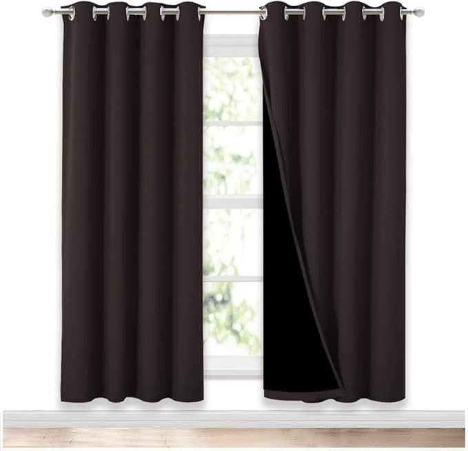 NICETOWN 100% Blackout Window Curtain Panels, Full Light Blocking Drapes with Black Liner for Nursery, 72 inches Drop Thermal Bedroom Drapes and Curtains (Brown, 2 Pieces, 52 inches Wide Per Panel)