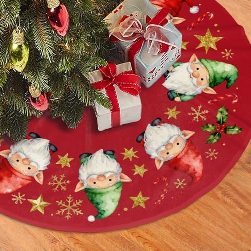 Xmas Gnomes Stars Christmas Tree Skirts 36", Xmas Tree Cloth Mats Trees Skirts for Decor Gift, Home Decoration