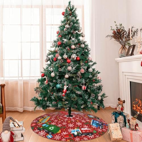 Christmas Car Christmas Tree Skirt Xmas Tree Skirt, Winter Christmas Tree Mat for Home Party Holiday Indoor Outdoor Decorations