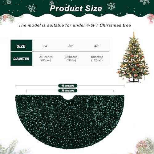 36 Inches Sequins Christmas Tree Skirt Emerald Green Small Velvet Tree Skirts Mats for 4ft Xmas Tree Decorations Living Room