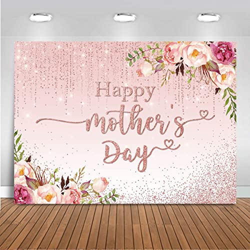 Mocsicka Happy Mother's Day Backdrop Floral Golden Dots Mothers Day Birthday Photography Background for Women Thanks Mother's Day Decorations Photo Booth Props (10x7ft New) - size: 10x7ft-2