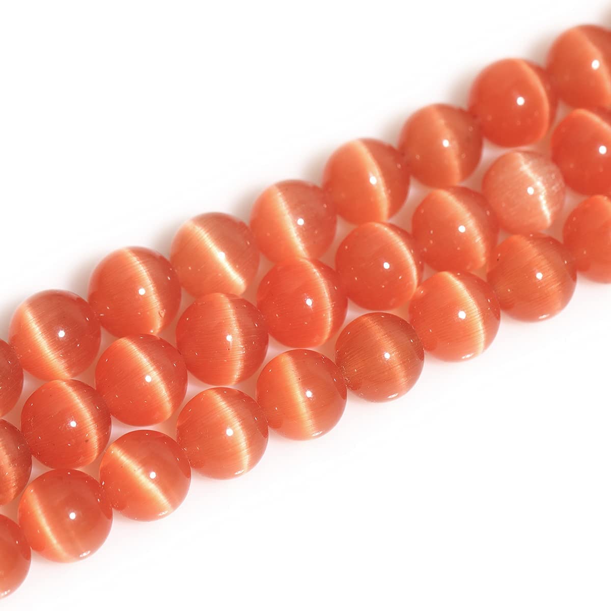 HAAMIIQII 45pcs 8mm Orange Cat Eye Beads Round Loose Gemstone Beads for Jewelry Making Strand 15 Inch