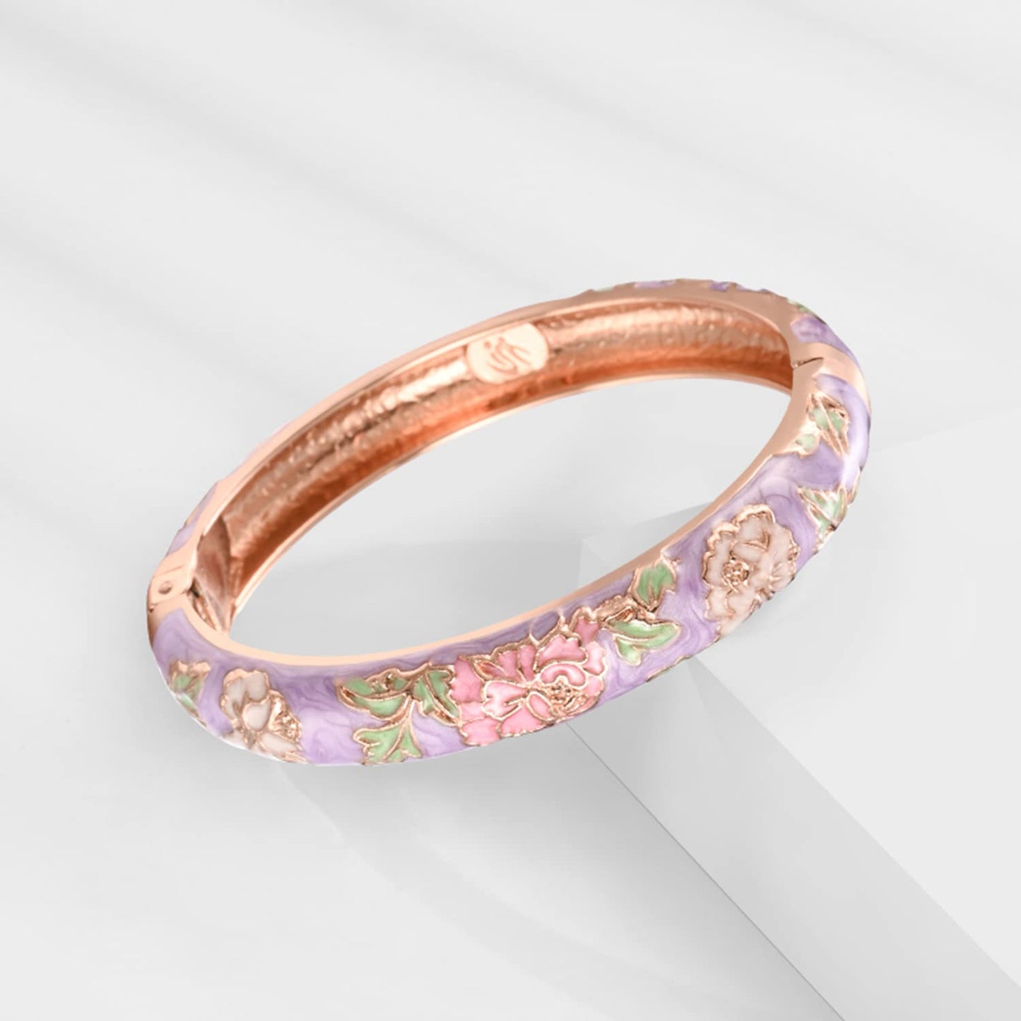 UJOY Gorgeous Bracelets Enameled Floral Cloisonne Gift Plated Cuff Bangles Jewelry Sets Box for Women 55A100-55A113 Purple