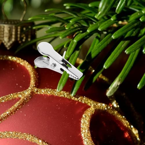 GANAZONO 100pcs Christmas Flower Ornament Clips with Firm Grip and Compact Iron Design, Silver Mini Alligator Clips for Christmas Tree, Wreath Decorations, and Home Gatherings