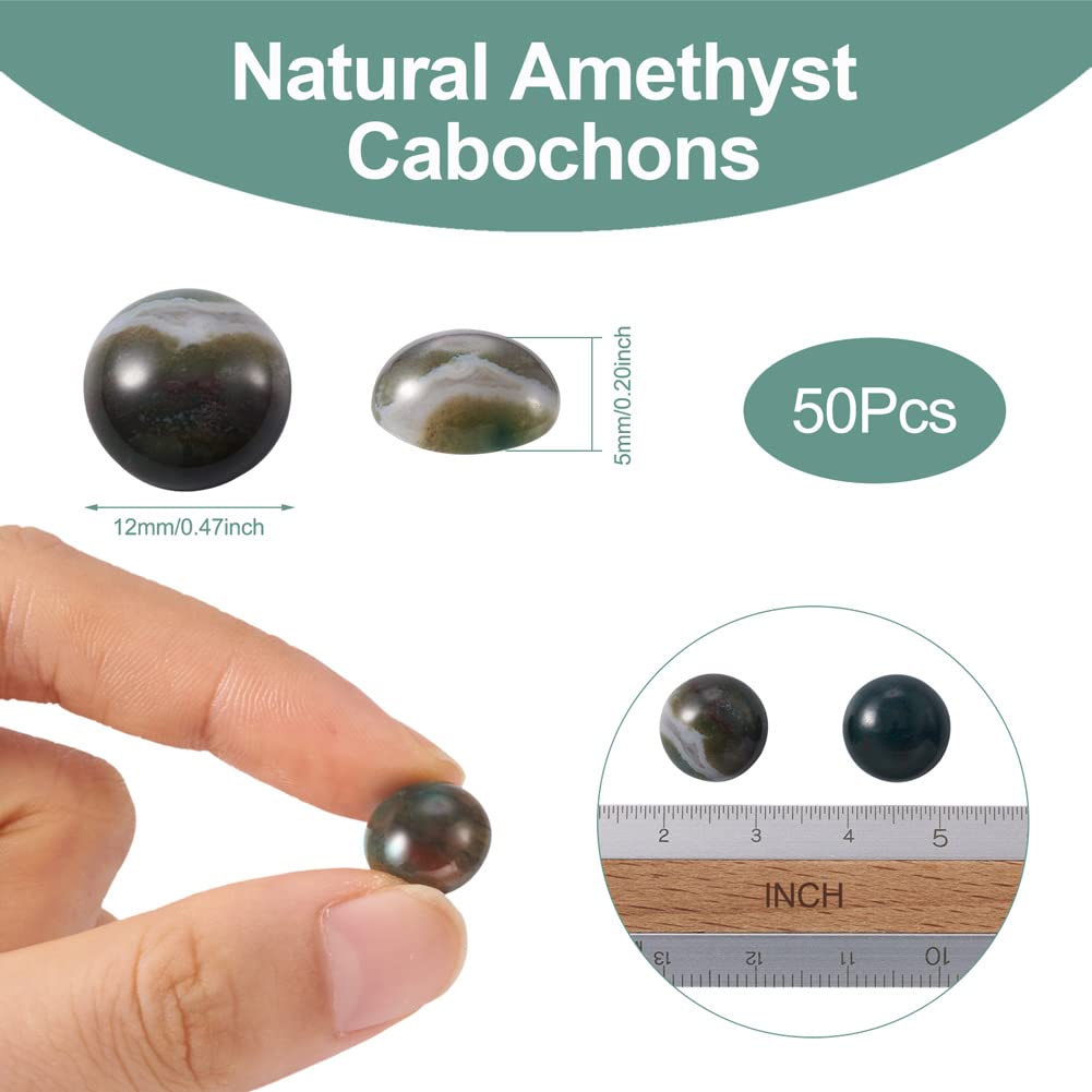 Fashewelry 50Pcs Natural Indian Agate Cabochons Colorful Stone Half Round Beads 12mm Flat Back Gemstone Chakra Healing Crystal Dome Cover Cabs for Jewelry Making