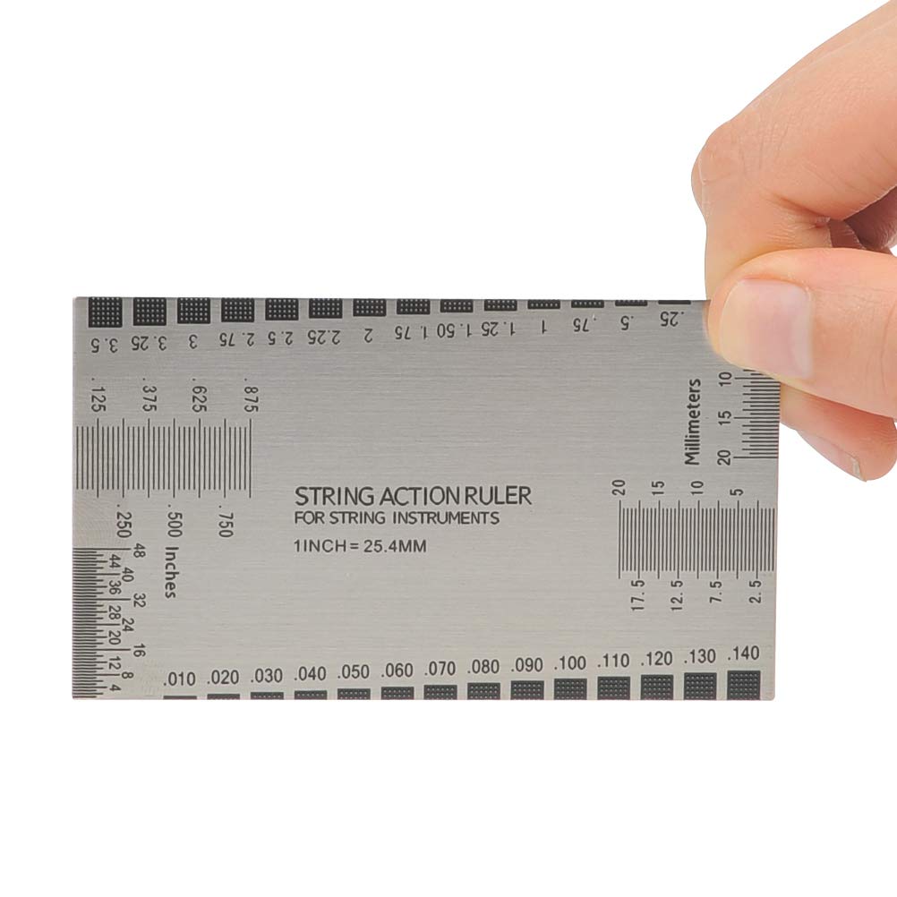 TIMESETL 32 Blades Steel Feeler Gauge Dual Marked Metric and Imperial Gap Measuring Tool + 9 Understring Radius Gauge Luthier Tools + String Action Ruler for Guitar and Bass Setup