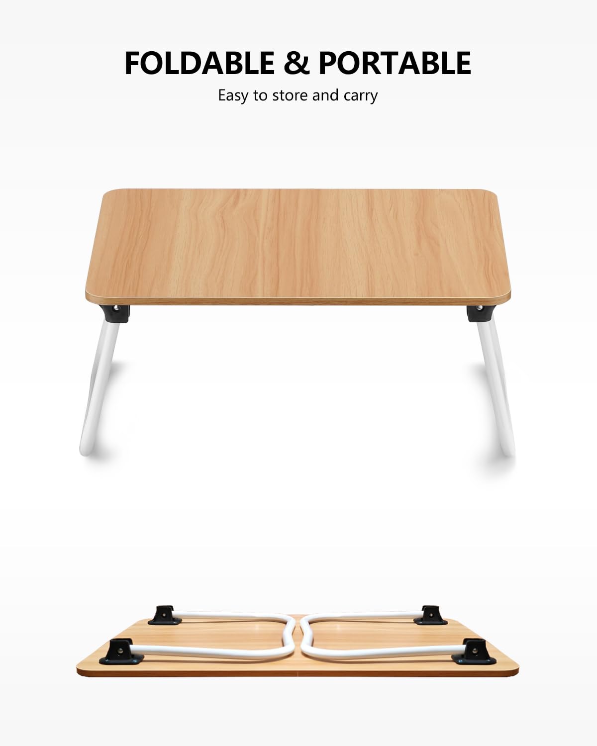 ZEAPTAC Laptop Bed Desk, Foldable Lap Desk, Portable Laptop Stand, Lightweight & Mini Table for Breakfast/Picnic/Drawing/Couch/Floor - Wood