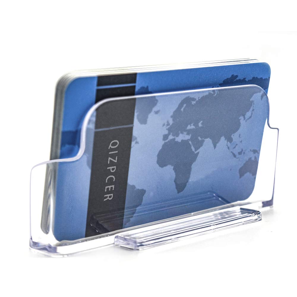 Qizpcer 16 Pack Clear Desktop Business Card Holder Display, Plastic Business Card Stand for Office
