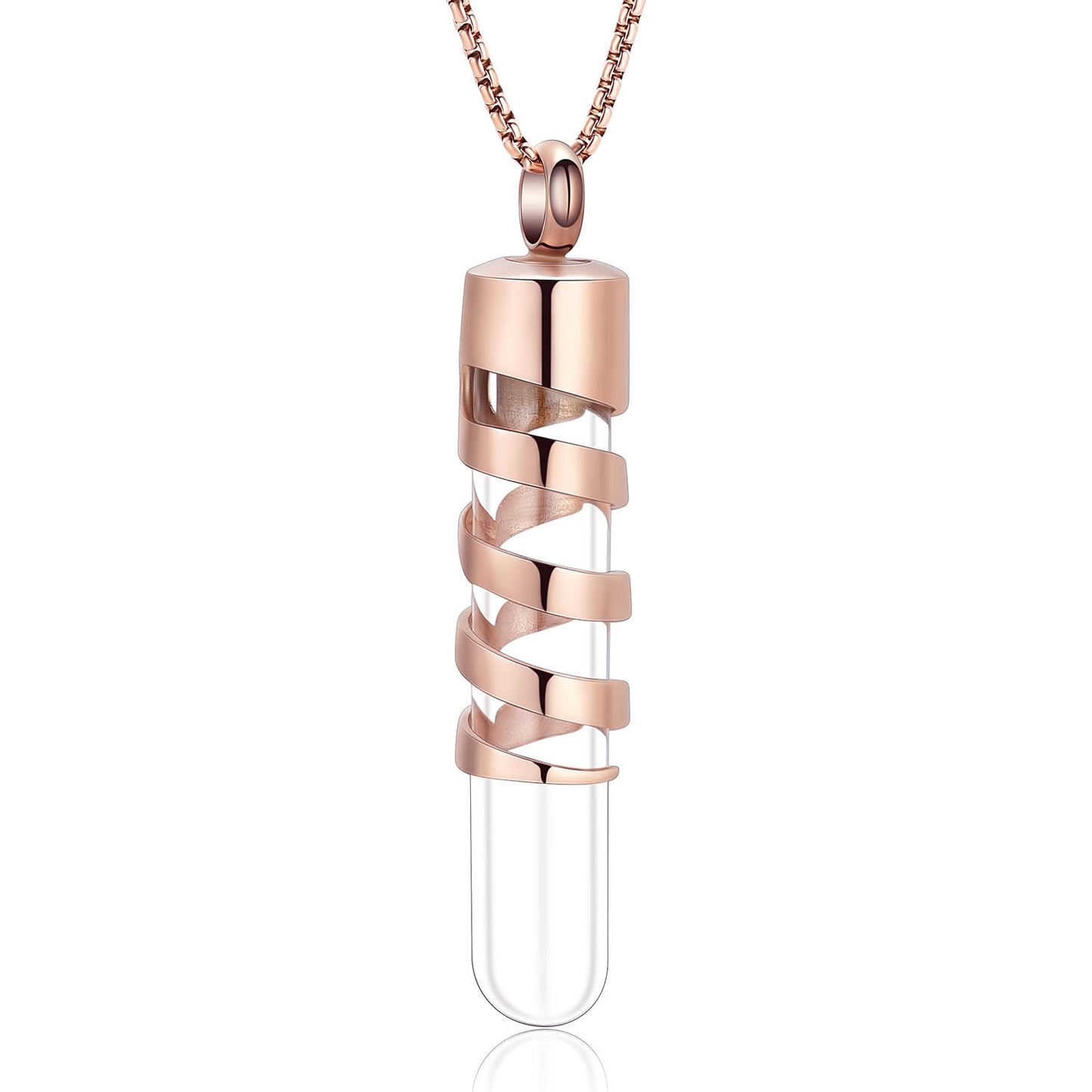 Oinsi Clear Glass Tube Cremation Urn Jewelry Ashes Holder Necklace Keepsake Memorial Pendant Including Box/Fill Kits (Rose gold)