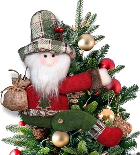 Christmas Tree Topper Decorations, Cute Xmas Santa Claus Plush Stuffed Hugger Decor Funny Gnome Plush Hugger Treetop for Christmas Wine Bottle Curtain Tree Ornaments
