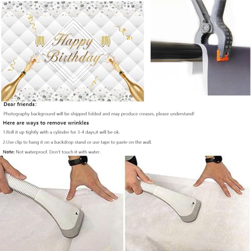 6x4ft Happy Birthday Backdrop Luxury Diamonds Headboard Texture Photography Background for Birthday Adult Champagne Party Decorations Photo Booth Props - size: 6X4FT