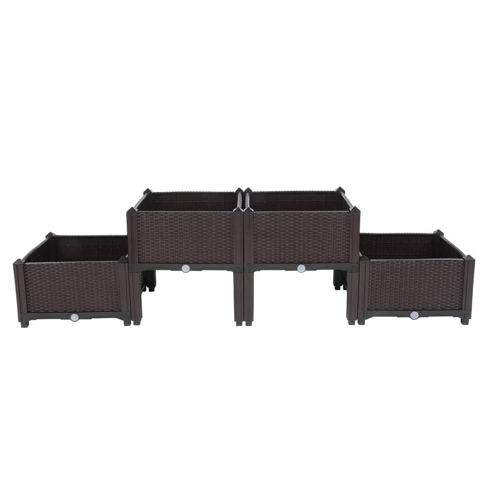 Guangshuohui Planter Raised Beds Kits,Garden Bed with Self Watering Planter Box and Drainage Plug,for Flowers Vegetables and Garden Patio Balcony Restaurant, Easy Assembly (Set of 4,Brown)